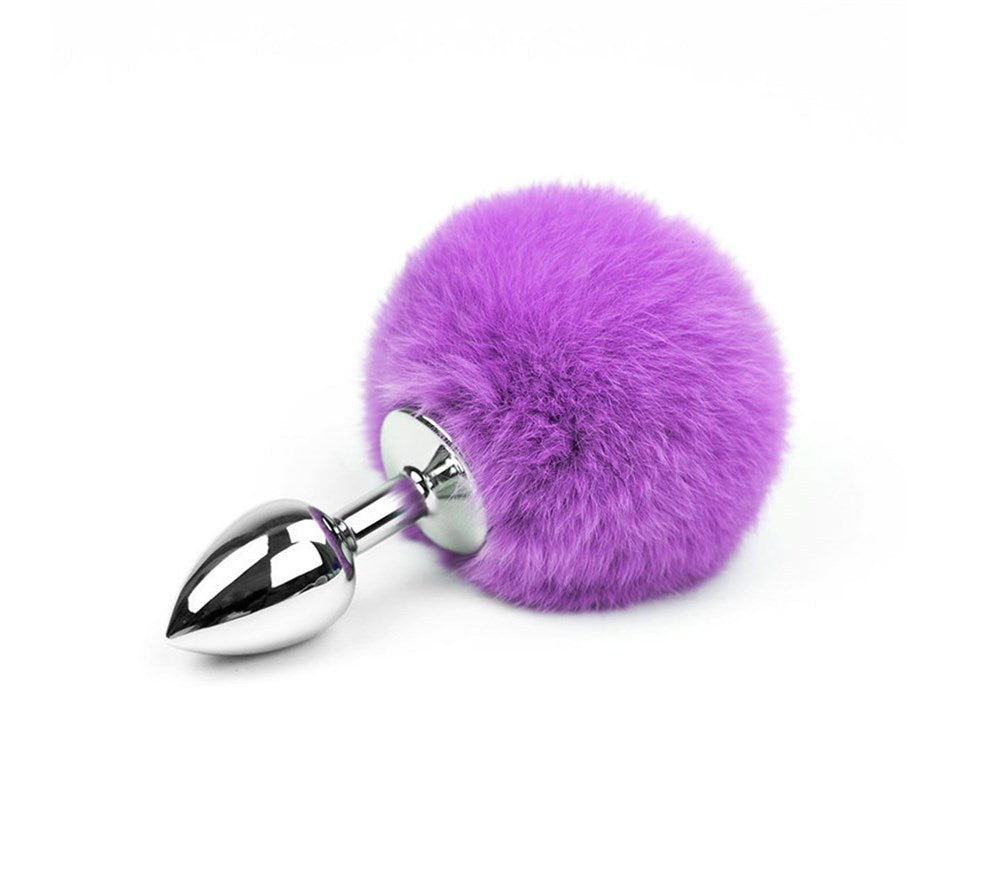 Love In Leather Bunny Tail Anal Plug Purple Premium Aluminum Construction - Small - Butt Plugs