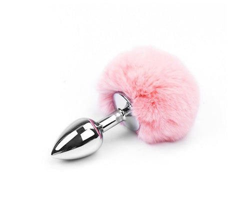 Love In Leather Bunny Tail Anal Plug Baby Pink Premium Aluminum Construction - Butt Plugs