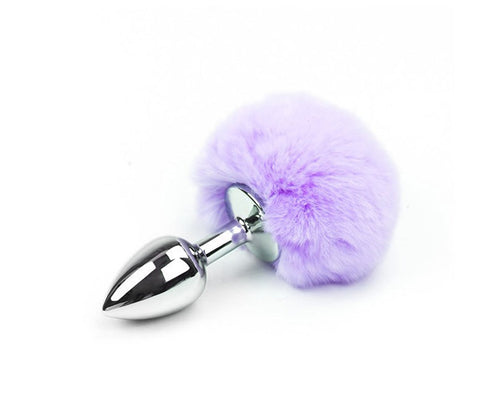 Love In Leather Faux Fur Bunny Tail Butt Plug Lilac Premium Aluminum - Butt Plugs