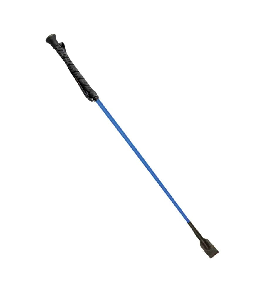 Love In Leather Riding Crop With Rubber Handle 60cm Braided Nylon Rod - Blue - Whips And Crops