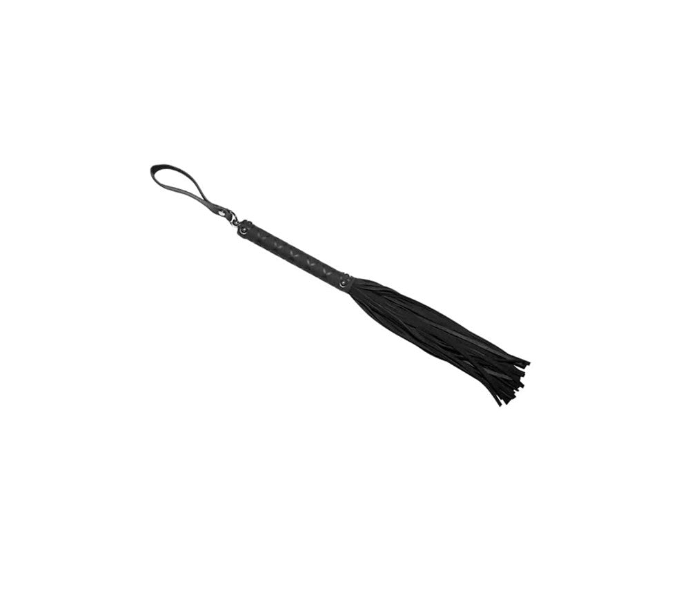 Love In Leather BDSM Flogger with Latex Detail Handle Suede Impact Play - Black - Whips And Crops