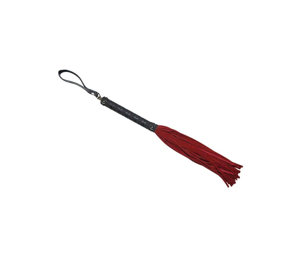 Love In Leather BDSM Flogger with Latex Detail Handle Suede Impact Play - Red - Whips And Crops