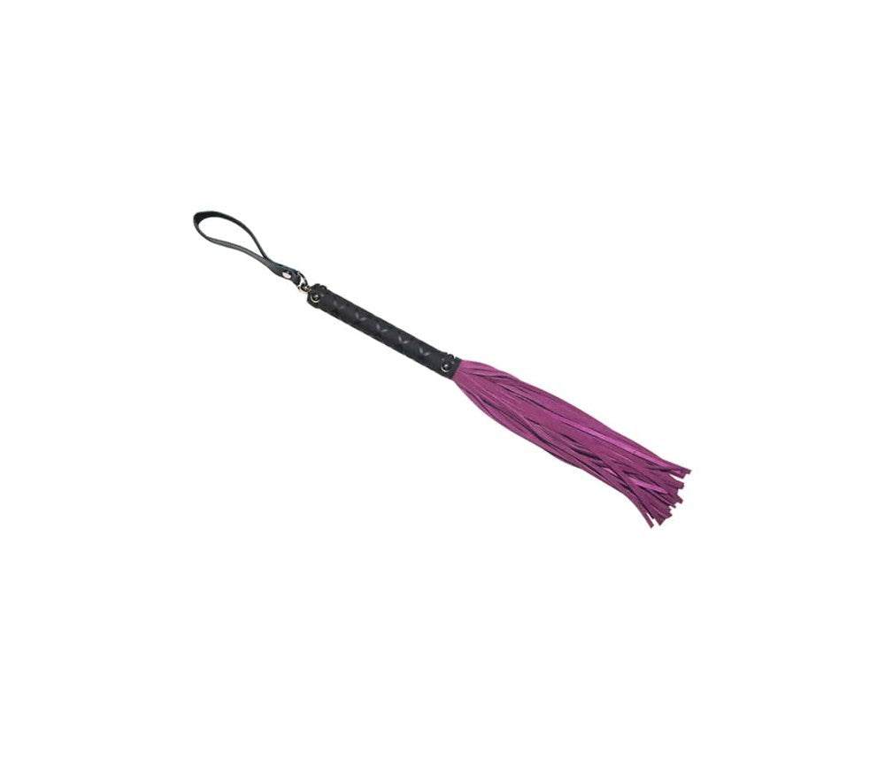 Love In Leather BDSM Flogger with Latex Detail Handle Suede Impact Play - Pink - Whips And Crops