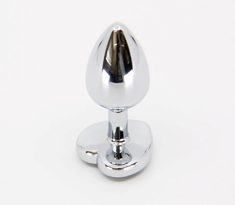 Love In Leather Metal Anal Plug With Heart Gem Clear Premium Aluminium Alloy - Butt Plugs