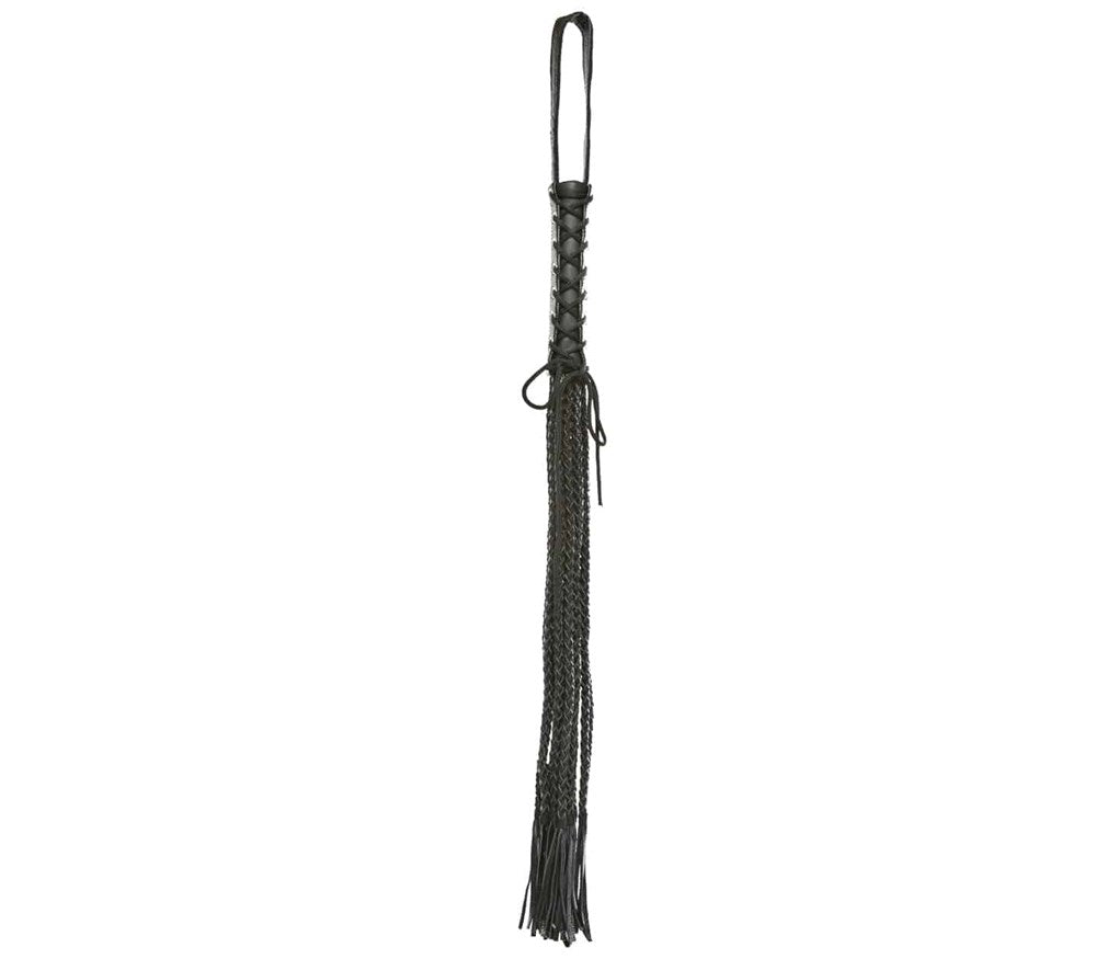 Love In Leather Long Flogger With Corseted Handle Premium BDSM Impact Play - Black - Whips And Crops