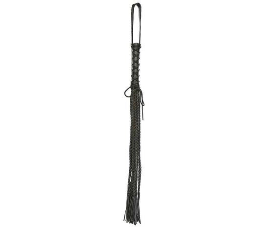 Love In Leather Long Flogger With Corseted Handle - Black - Whips And Crops