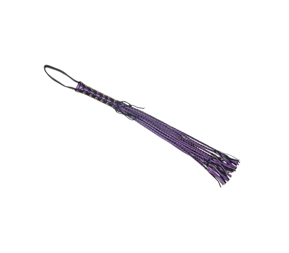 Love In Leather Long Flogger With Corseted Handle Premium BDSM Impact Play - Purple - Whips And Crops
