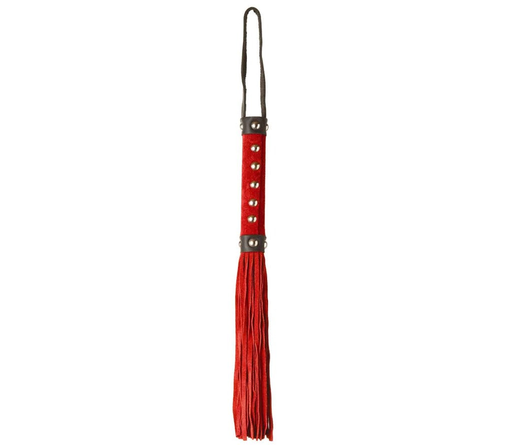 Love In Leather Studded Suede BDSM Play Flogger Premium Impact Sex Toy - Red - Whips And Crops