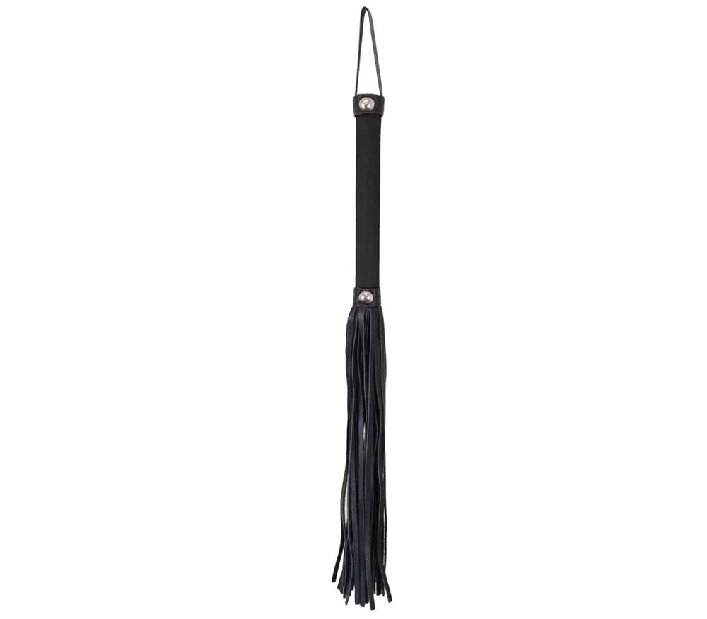 Love In Leather Satin Handle Flogger With Leather Tails Vegan BDSM Impact - Black - Whips And Crops