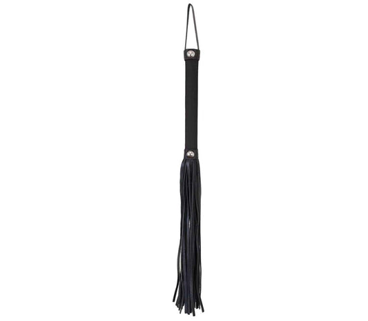 Love In Leather Satin Handle Flogger With Leather Tails - Black - Whips And Crops