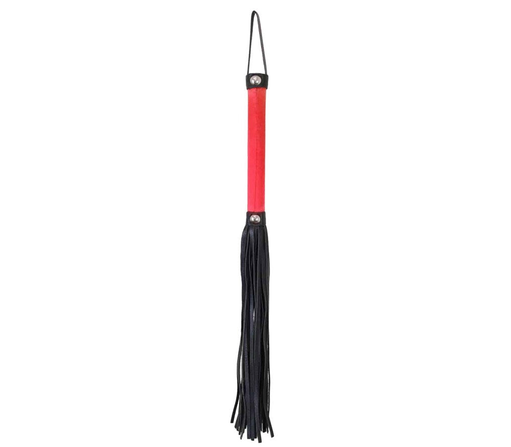 Love In Leather Satin Handle Flogger With Leather Tails Vegan BDSM Impact - Red - Whips And Crops
