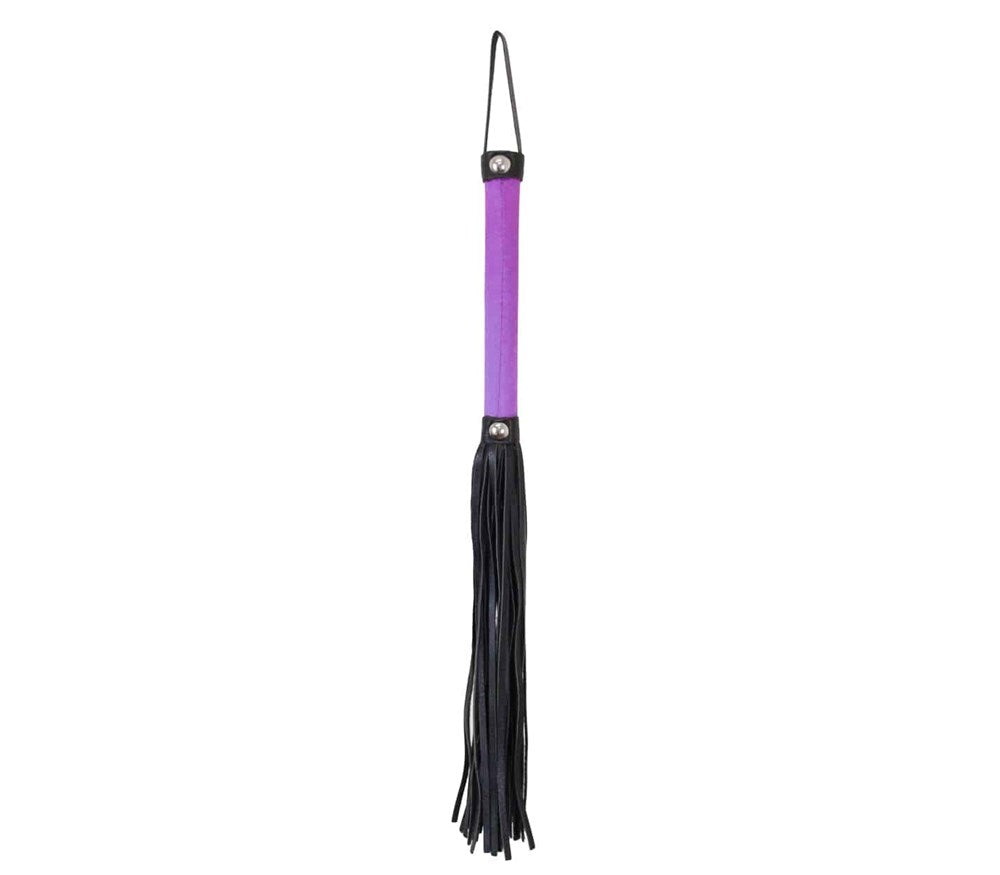 Love In Leather Satin Handle Flogger With Leather Tails Vegan BDSM Impact - Purple - Whips And Crops