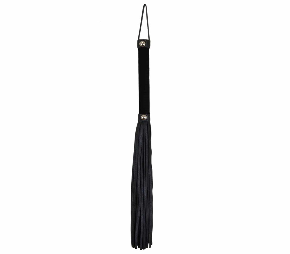 Love In Leather Soft Velveteen Handle BDSM Flogger Vegan Impact Sex Toy - Black - Whips And Crops