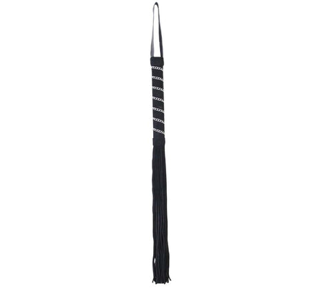 Love In Leather Long Black Suede Leather Flogger Premium Impact Play - Whips And Crops