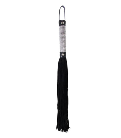 Love In Leather Sparkly Rhinestone Handle BDSM Flogger Glamorous Impact Play - Whips And Crops