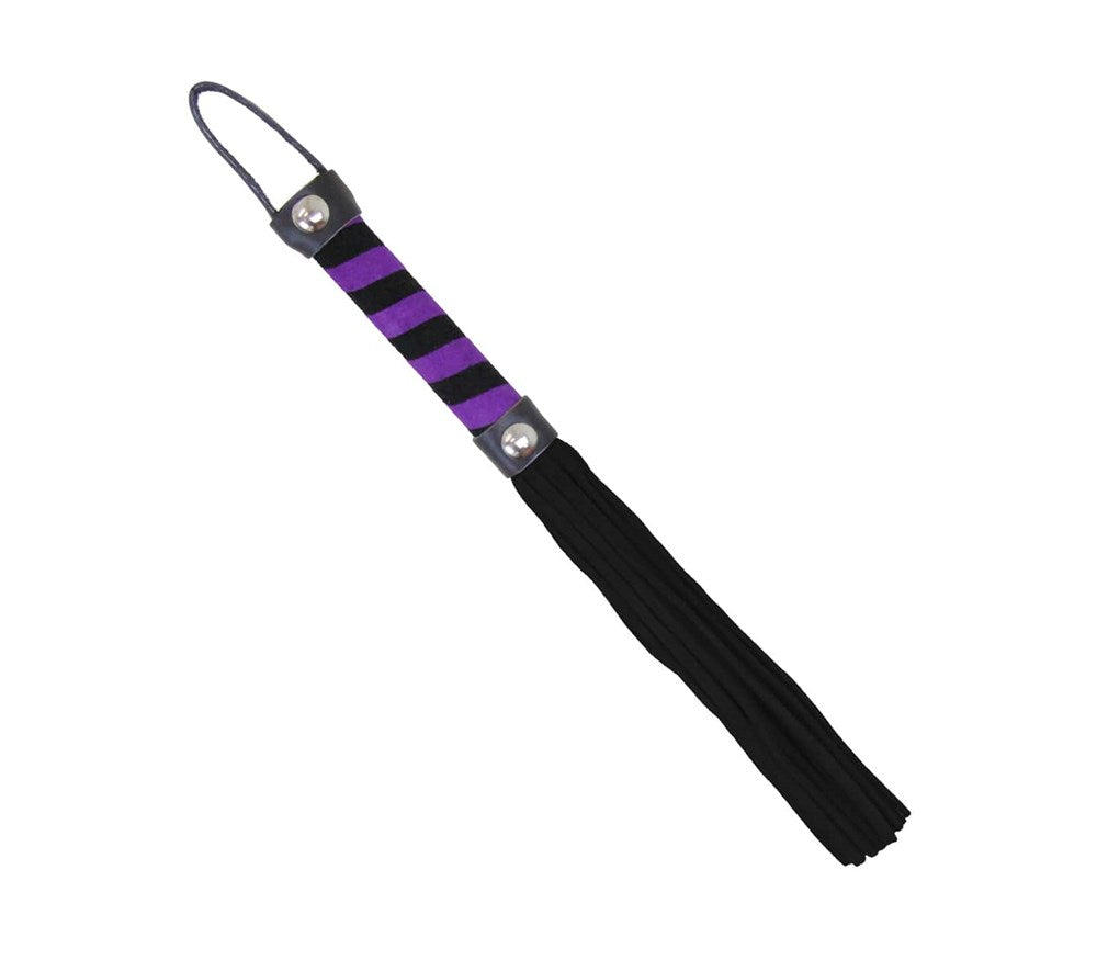 Love In Leather Candy Striped Willy Bondage Whip Premium Suede Impact Play - Black Purple - Whips And Crops