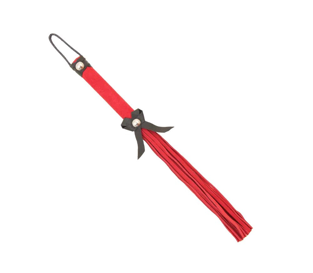 Love In Leather Suede BDSM Willy Whip With Bow Detail Premium Impact Play - Red - Whips And Crops