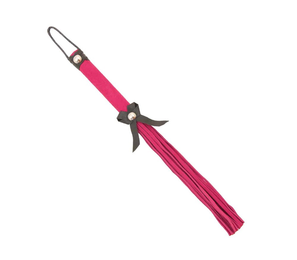 Love In Leather Suede BDSM Willy Whip With Bow Detail Premium Impact Play - Pink - Whips And Crops