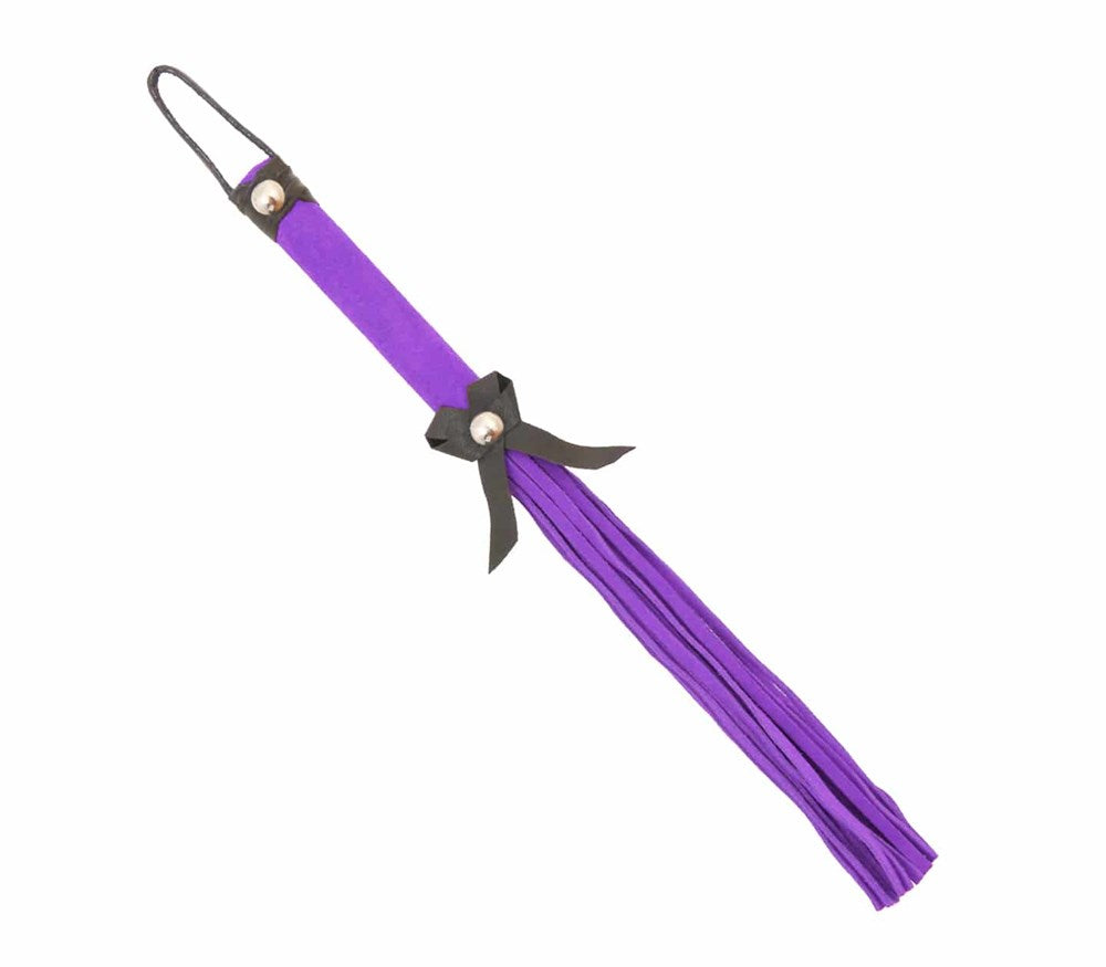 Love In Leather Suede BDSM Willy Whip With Bow Detail Premium Impact Play - Purple - Whips And Crops