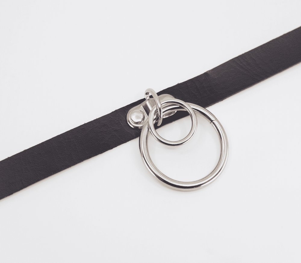 Love In Leather Double Ring Faux Leather Choker Dual Ring BDSM Accessory - - Collars and Leads