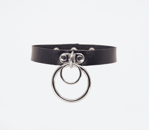 Love In Leather Double Ring Faux Leather Choker Dual Ring BDSM Accessory - Collars and Leads