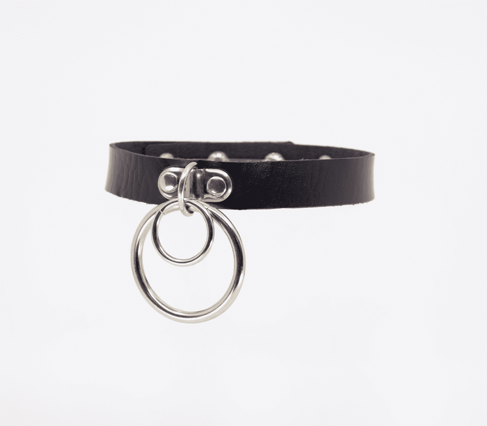 Love In Leather Double Ring Faux Leather Choker Dual Ring BDSM Accessory - Default Title - Collars and Leads