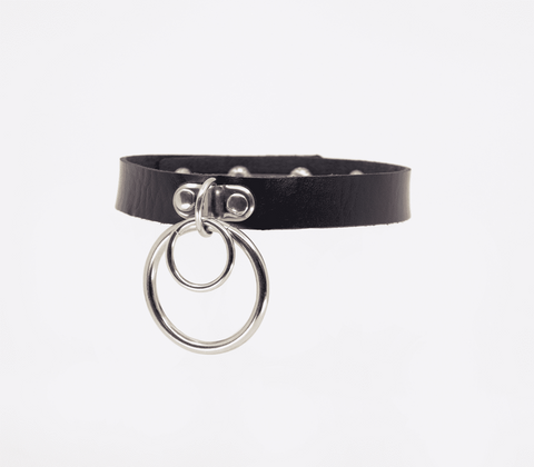 Love In Leather Double Ring Faux Leather Choker Dual Ring BDSM Accessory - Collars and Leads