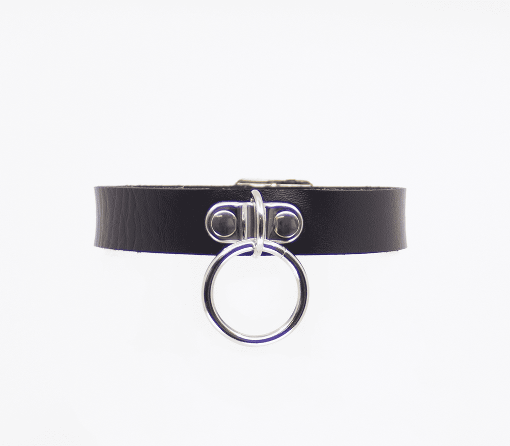 Love In Leather Centre Ring Faux Leather Choker - - Collars and Leads