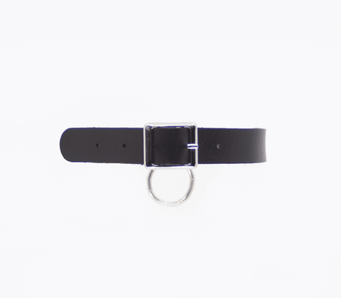 Love In Leather Centre Ring Faux Leather Choker with Bold Center Ring Design - Collars and Leads