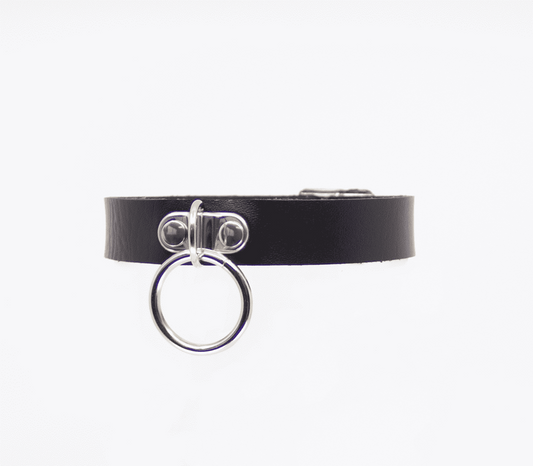 Love In Leather Centre Ring Faux Leather Choker - Default Title - Collars and Leads