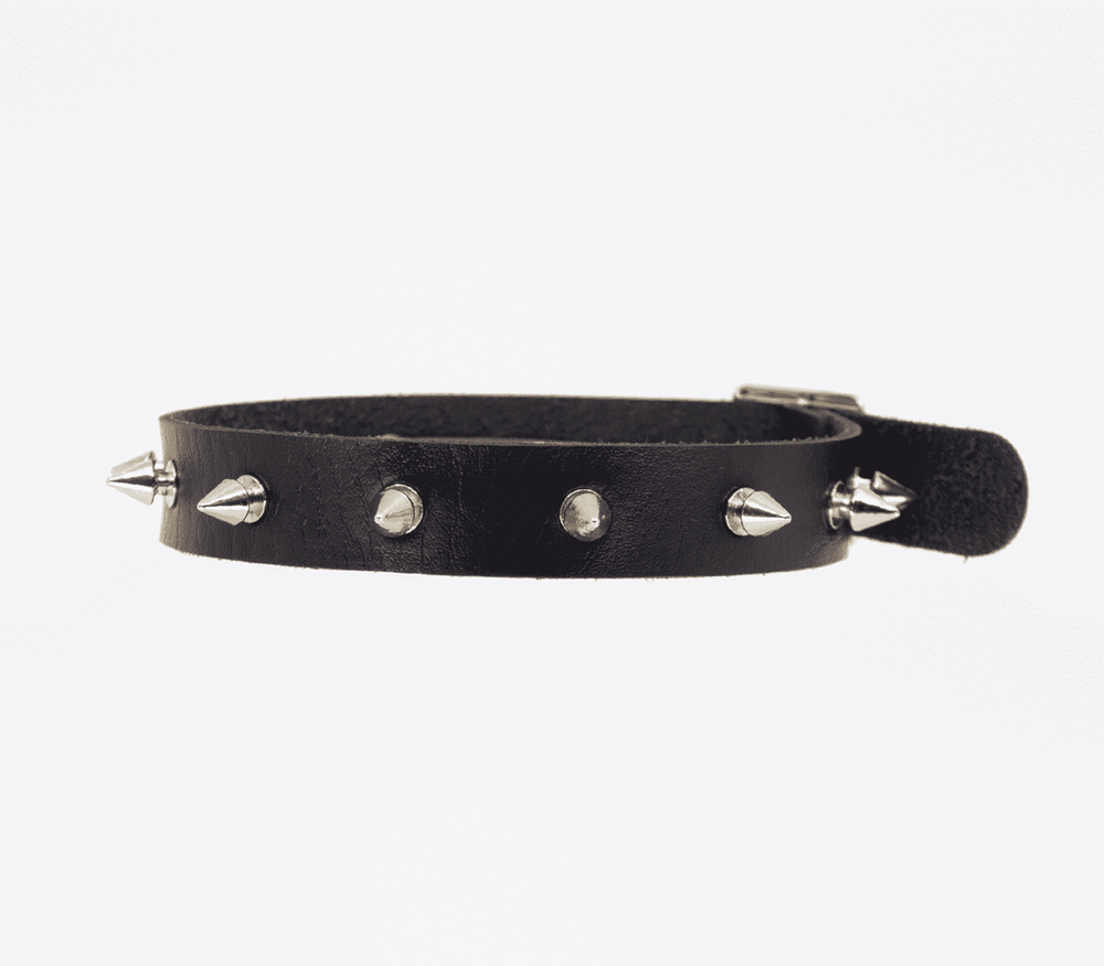 Love In Leather Spiked Faux Leather BDSM Choker with Silver Spikes - - Collars and Leads