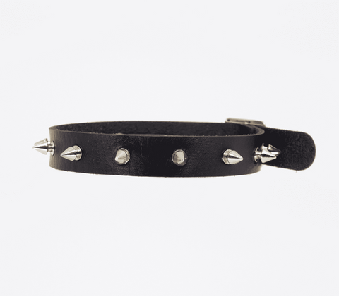 Love In Leather Spiked Faux Leather BDSM Choker with Silver Spikes - Collars and Leads