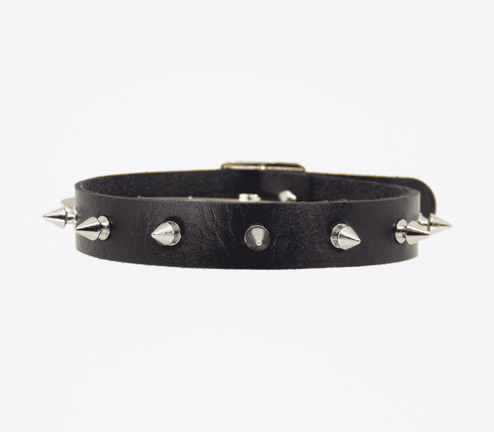 Love In Leather Spiked Faux Leather BDSM Choker with Silver Spikes - Default Title - Collars and Leads