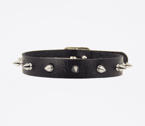 Love In Leather Spiked Faux Leather BDSM Choker with Silver Spikes - Collars and Leads