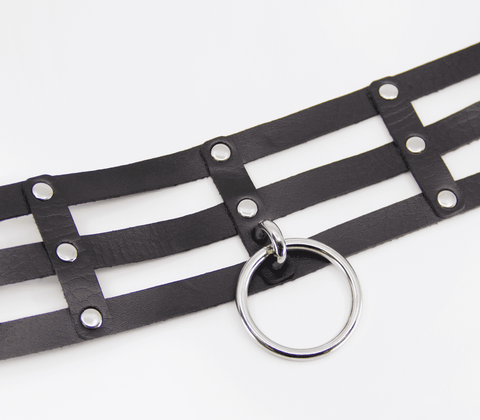 Love In Leather Triple Strap Faux Leather Choker - Collars and Leads