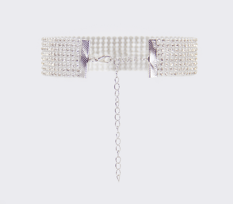 Love In Leather BDSM Play Diamante Choker with Diamante Mesh and Flexible - Collars and Leads