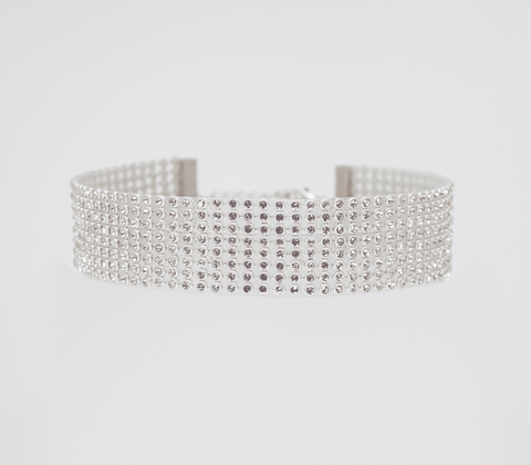 Love In Leather BDSM Play Diamante Choker with Diamante Mesh and Flexible - Collars and Leads