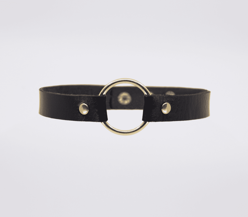 Love In Leather O Ring Faux Leather BDSM Choker with 40mm Ring - - Collars and Leads