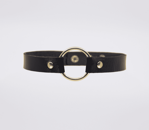Love In Leather O Ring Faux Leather BDSM Choker with 40mm Ring - Collars and Leads