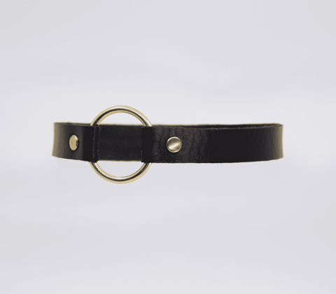 Love In Leather O Ring Faux Leather BDSM Choker with 40mm Ring - Collars and Leads