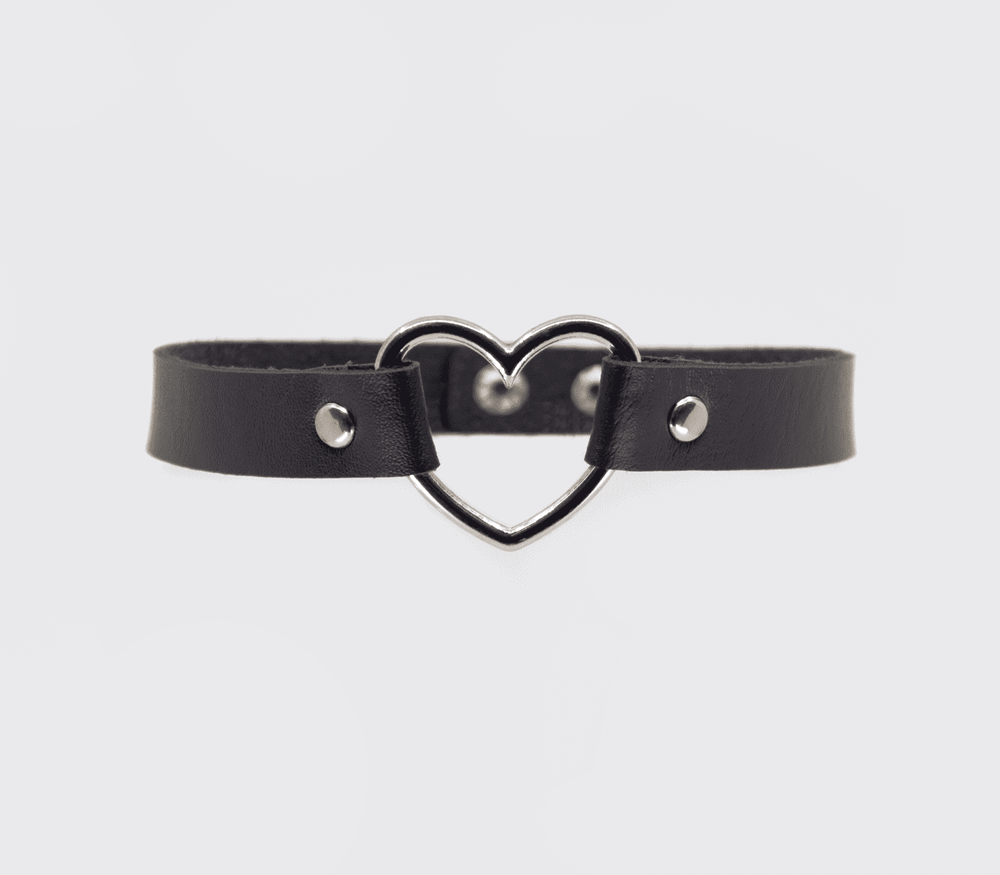 Love In Leather Heart Ring Faux Leather Fetish Choker - - Collars and Leads