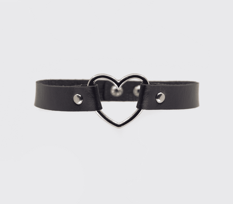 Love In Leather Heart Ring Faux Leather Fetish Choker with 40mm Heart Ring - Collars and Leads