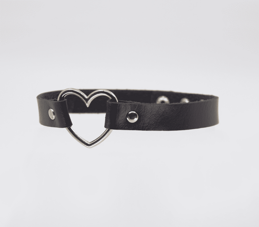Love In Leather Heart Ring Faux Leather Fetish Choker - Default Title - Collars and Leads