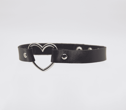 Love In Leather Heart Ring Faux Leather Fetish Choker with 40mm Heart Ring - Collars and Leads