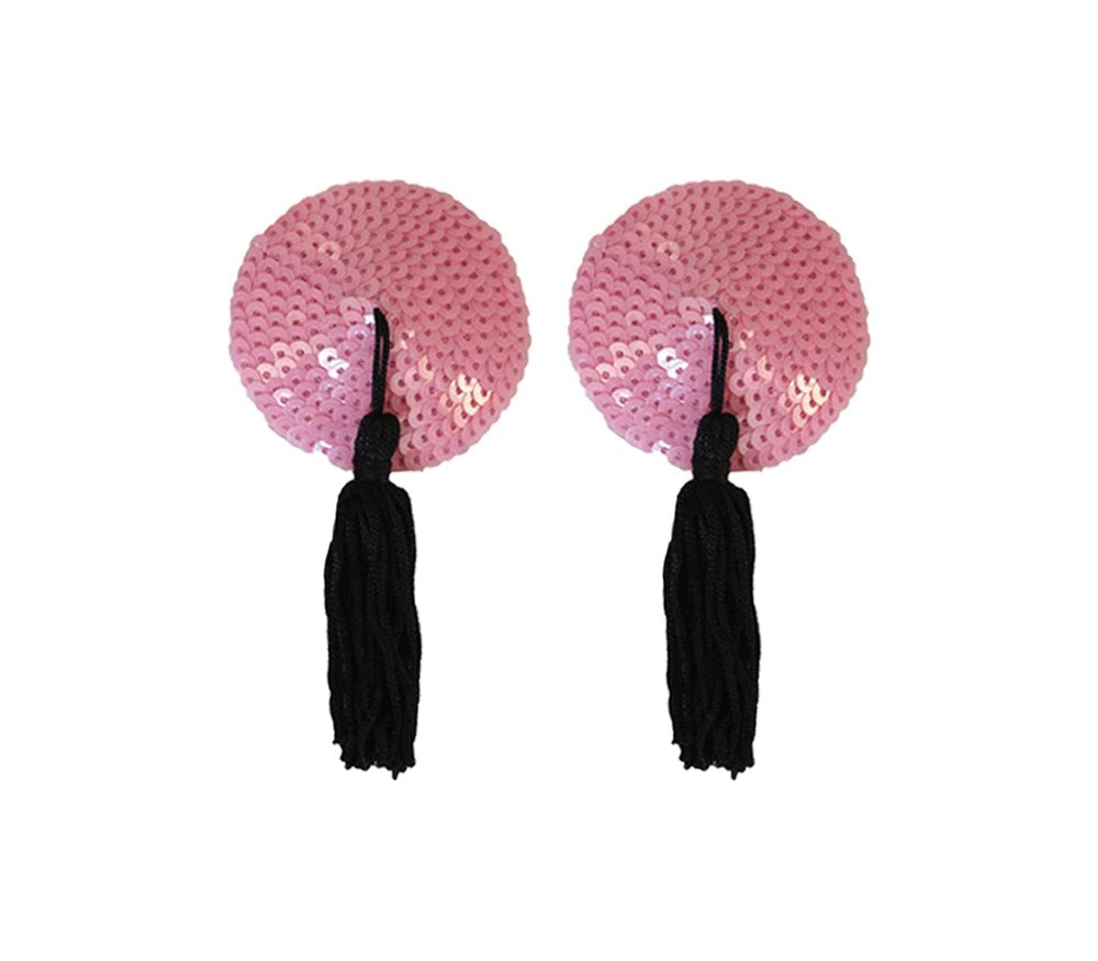 Love In Leather Round Sequin Nipple Tassels with Premium Sequin Design - Baby Pink - Breast and Nipple Toys