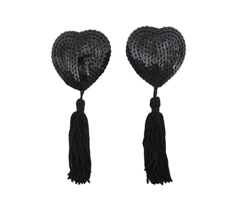 Love In Leather Heart Shape Nipple Tassels Romantic Adhesive Design - Breast and Nipple Toys
