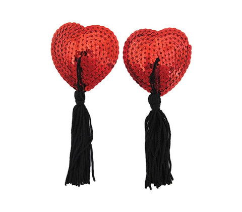 Love In Leather Heart Shape Nipple Tassels Romantic Adhesive Design - Breast and Nipple Toys