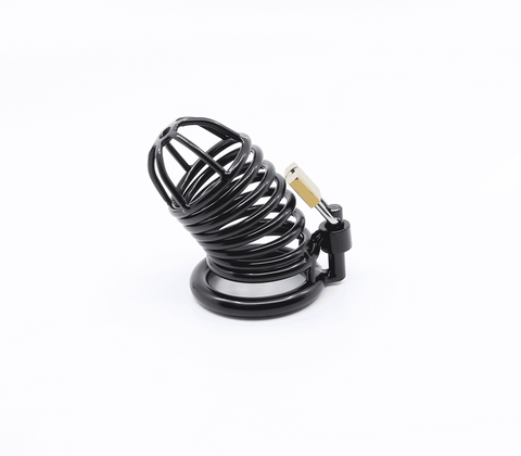 Love In Leather Matte Black Male Chastity Cage Gates Of Hell with Key - Male Chastity