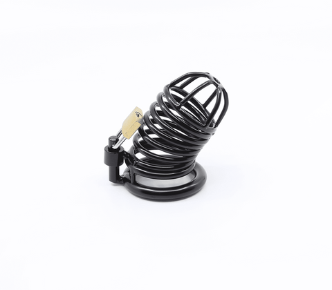 Love In Leather Matte Black Male Chastity Cage Gates Of Hell with Key - Male Chastity