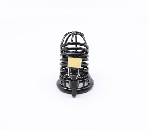 Love In Leather Matte Black Male Chastity Cage Gates Of Hell with Key - Male Chastity